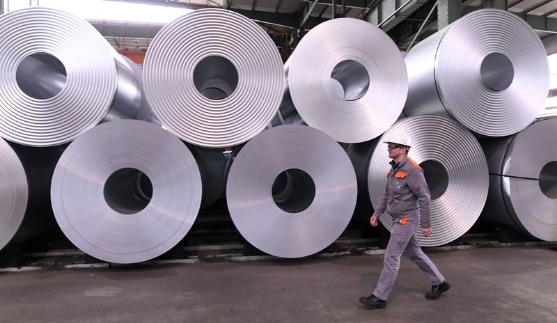 &copy; Reuters. FILE PHOTO: Steel rolls are pictured at the plant of German steel company Salzgitter AG in Salzgitter, Germany March 5, 2019. REUTERS/Fabian Bimmer/File Photo