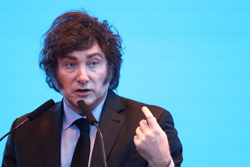 &copy; Reuters. Presidente da Argentina, Javier Milei, durante evento em Buenos Airesn26/03/2024nREUTERS/Agustin Marcarian