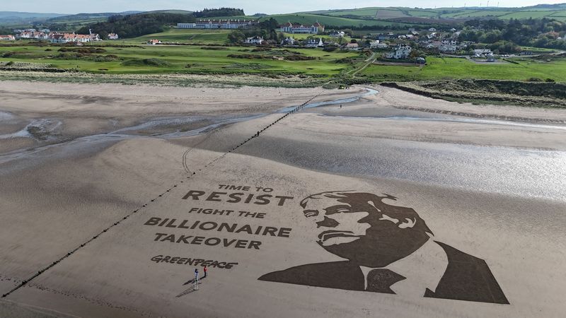 Trump's Scottish golf course targeted by Greenpeace sand protest