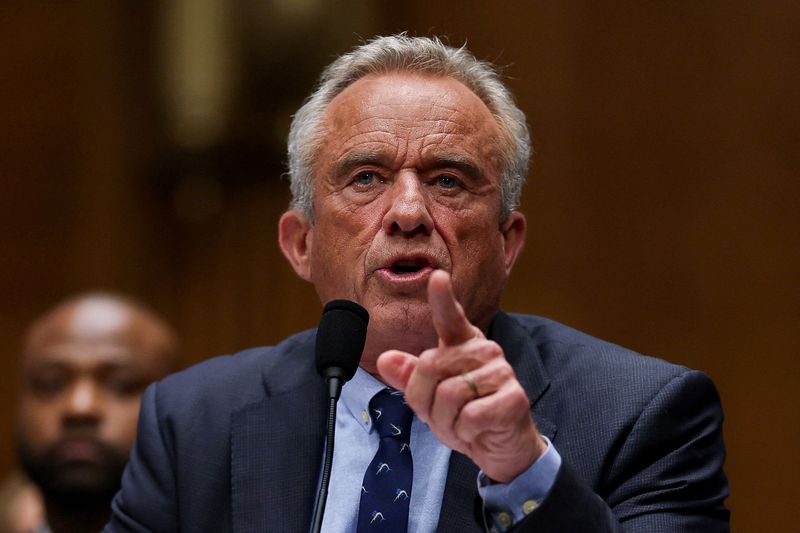 &copy; Reuters. FILE PHOTO: U.S. Health and Human Services (HHS) Secretary Robert F. Kennedy Jr. testifies before a Senate Health, Education, Labor & Pensions Committee hearing on the Department of Health and Human Services budget, on Capitol Hill in Washington, D.C., U.
