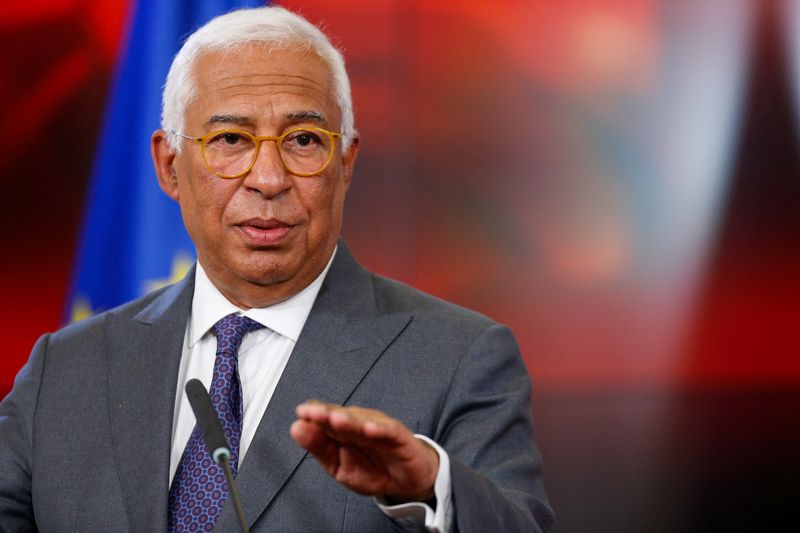 &copy; Reuters. Presidente do Conselho Europeu, António Costa, durante entrevista coletiva em Skopje, na Macedônia do Norten15/05/2025 REUTERS/Ognen Teofilovski