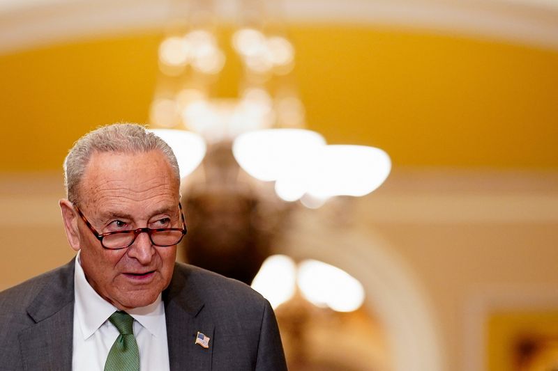 &copy; Reuters. U.S. Senate Minority Leader Chuck Schumer (D-NY) walks on the day of a press conference following the U.S. Senate Democrats' weekly policy luncheon on Capitol Hill in Washington, D.C., U.S., June 10, 2025. REUTERS/Kent Nishimura/File Photo