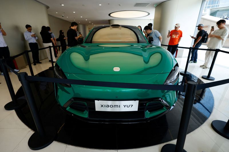 &copy; Reuters. O novo SUV elétrico YU7 em uma loja da Xiaomi em Pequim, China, em 29 de maio de 2025. REUTERS/Tingshu Wang