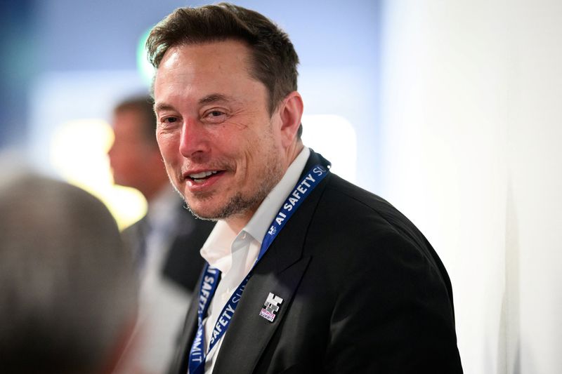 &copy; Reuters. CEO da Tesla, Elon Musk, da SpaceX, e do X (anteriormente conhecido como Twitter) durante o primeiro dia do AI Safety Summit em Bletchley Park, Reino Unidon1º/11/2023nLeon Neal/Pool via REUTERS