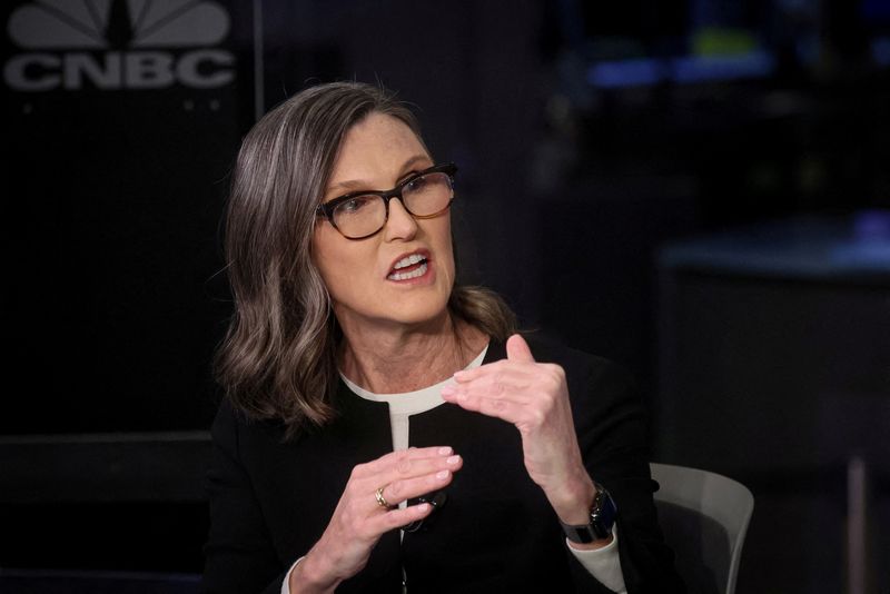 &copy; Reuters. FILE PHOTO: Cathie Wood, CEO of Ark Invest, speaks during an interview on CNBC on the floor of the New York Stock Exchange (NYSE) in New York City, U.S., February 27, 2023.  REUTERS/Brendan McDermid/File Photo