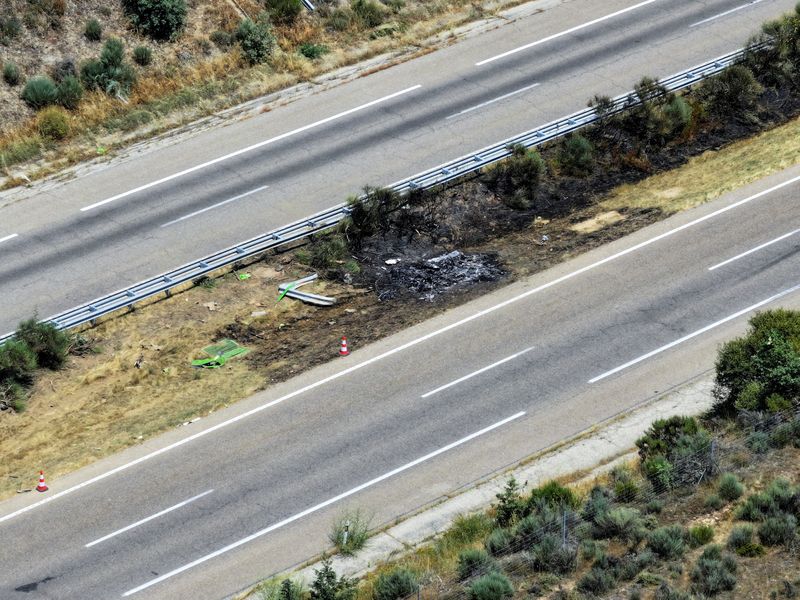 &copy; Reuters. Imagem de drone mostra local do acidente de carro com Diogo Jota em Cernadilla, na Espanhan 3/7/2025   REUTERS/Guillermo Martinez