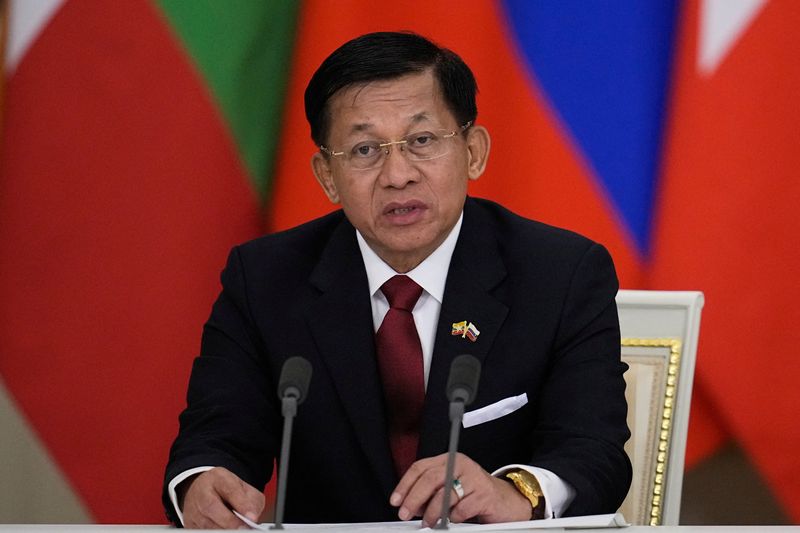 &copy; Reuters. FILE PHOTO: Myanmar's military chief Senior General Min Aung Hlaing attends a press conference following talks with Russia's President Vladimir Putin in Moscow, Russia, March 4, 2025. Pavel Bednyakov/Pool via REUTERS/File photo
