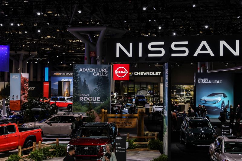 &copy; Reuters. FILE PHOTO: Nissan vehicles are displayed at the New York International Auto Show Press Preview in New York City, U.S., April 16, 2025. REUTERS/Jeenah Moon/File Photo