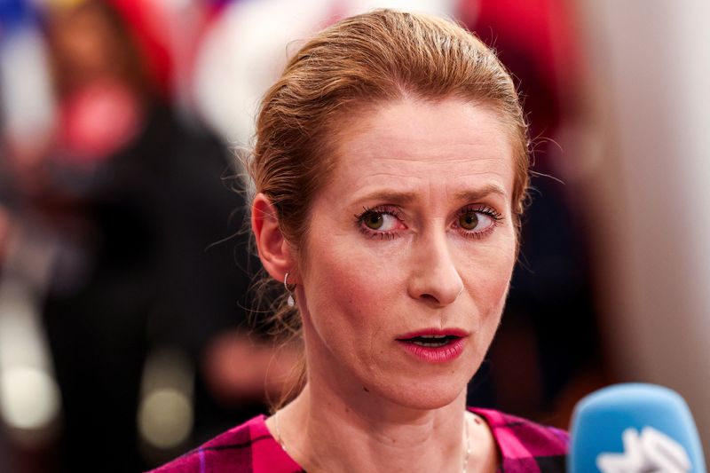 &copy; Reuters. L'Alto rappresentante dell'Unione europea per gli affari esteri e la politica di sicurezza Kaja Kallas parla ai media al suo arrivo alla quinta riunione ministeriale UE-vicinato meridionale a Bruxelles, Belgio, 14 luglio 2025. REUTERS/Yves Herman