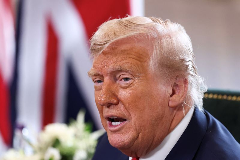 &copy; Reuters. Presidente dos EUA, Donald Trump, em Turnberry, na Escócian28/07/2025nREUTERS/Evelyn Hockstein