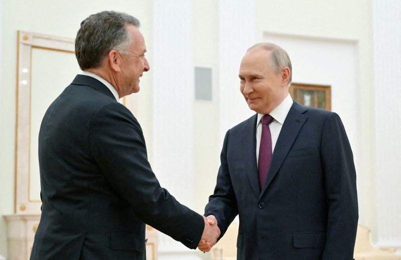 &copy; Reuters. Presidente russo, Vladimir Putin, com o o enviado dos Estados Unidos, Steve Witkoff n25/04/2025nSputnik/Kristina Kormilitsyna/Pool via REUTERS