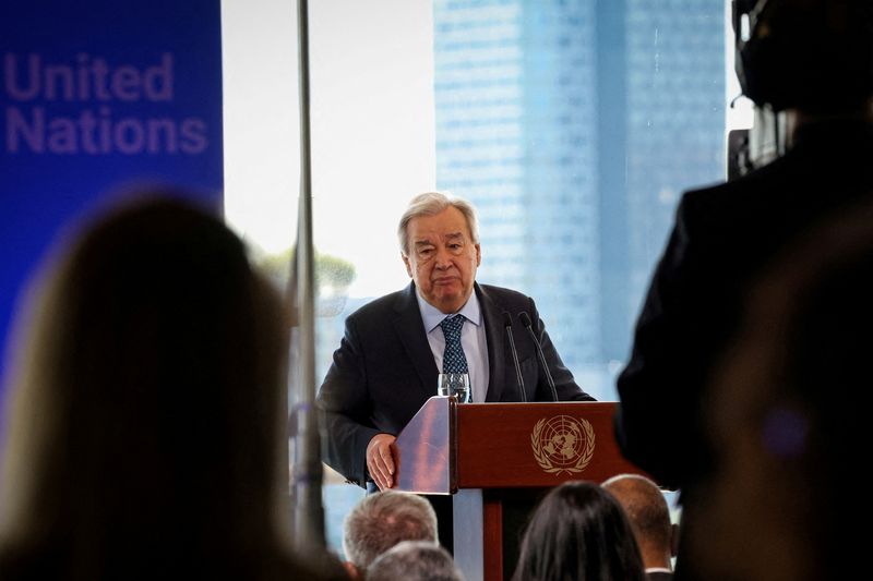 &copy; Reuters. O secretário-geral das Nações Unidas, António Guterresn22/07/2025nREUTERS/Brendan McDermid
