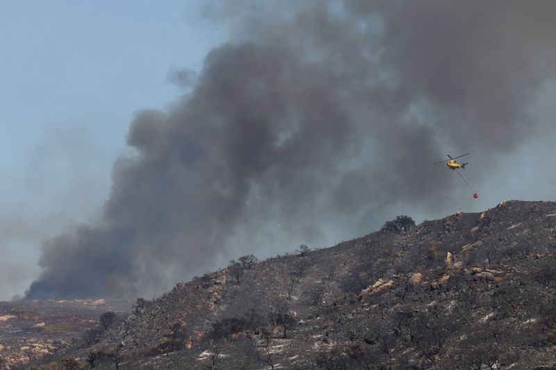 &copy; Reuters. Incêndio em Tarifa, na Espanhan 12/8/2025   REUTERS/Marcelo Del Pozo