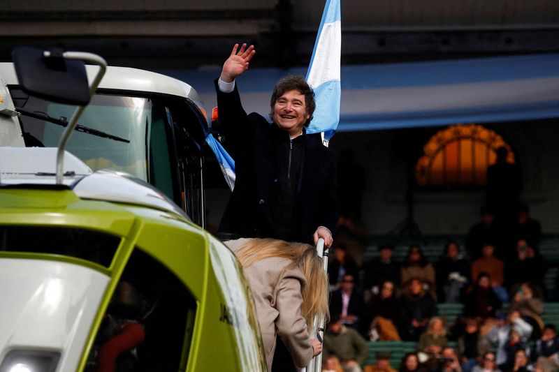 &copy; Reuters. Presidente da Argentina, Javier Milei, durante evento da Sociedade Rural argentina em Buenos Airesn26/07/2025 REUTERS/Matias Baglietto