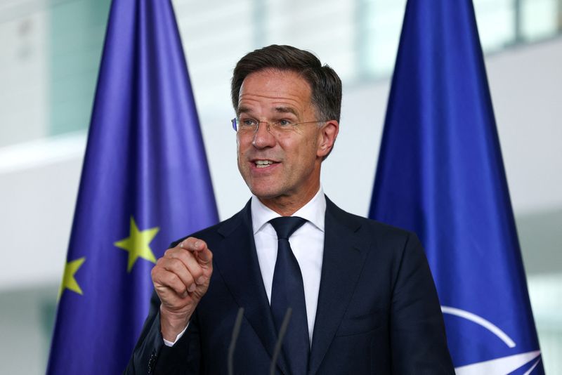 &copy; Reuters. Secretário-geral da Otan, Mark Rutte, durante entrevista coletiva em Berlimn09/07/2025 REUTERS/Christian Mang