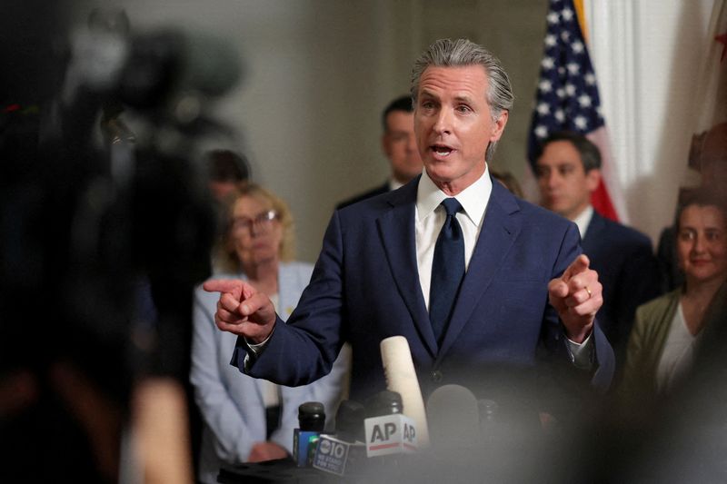 &copy; Reuters. O governador da Califórnia, Gavin Newsom n08/08/2025nREUTERS/Carlos Barria