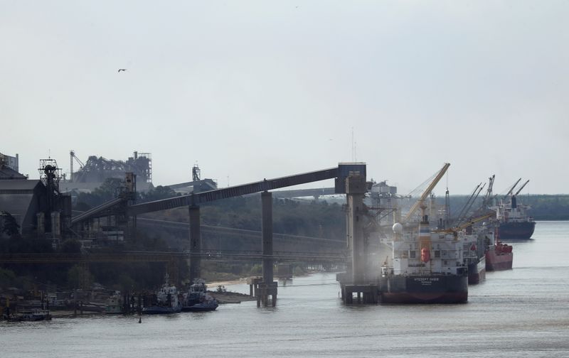 &copy; Reuters. Grãos são embarcados em navios em porto no rio Paraná perto de Rosário
REUTERS/Agustin Marcarian