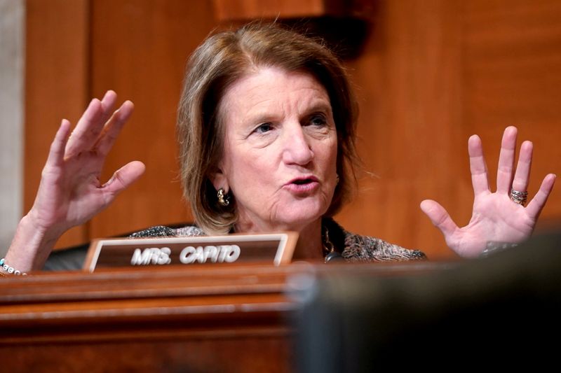 &copy; Reuters. FILE PHOTO: U.S. Sen. Shelley Moore Capito (R-W.Va.) asks questions during a Senate Appropriations Subcommittee hearing to examine the FY 2022 budget request for the Centers for Disease Control and Prevention in the Dirksen Senate Office Building in Washi