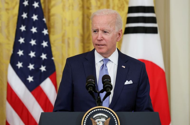 &copy; Reuters. U.S. President Joe Biden speaks to journalists at the White House, in Washington, U.S., May 21, 2021.  REUTERS/Jonathan Ernst