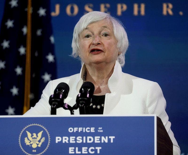&copy; Reuters. FILE PHOTO: U.S. Treasury Secretary-designate Janet Yellen in Wilmington, Delaware, U.S., December 1, 2020. REUTERS/Leah Millis/File Photo