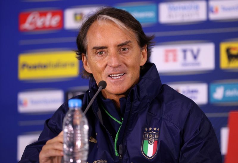 &copy; Reuters. روبرتو مانشيني مدرب منتخب إيطاليا لكرة القدم يتحدث في صوفيا يوم 27 مارس اذار 2021. تصوير: ستويان نينوف - رويترز. 