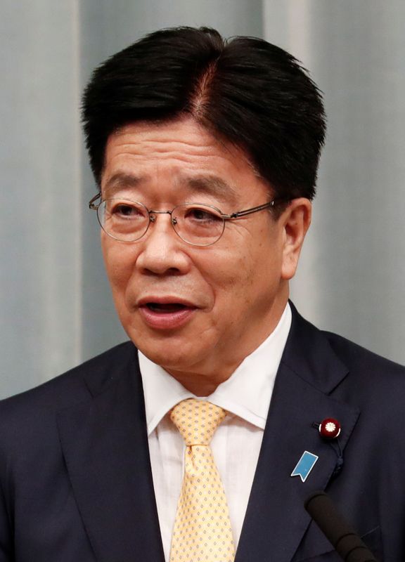 &copy; Reuters. كبير أمناء مجلس الوزراء الياباني كاتسونوبو كاتو خلال مؤتمر صحفي في طوكيو يوم 16 سبتمبر ايلول 2020. تصوير: كيم كيونج هون - رويترز.