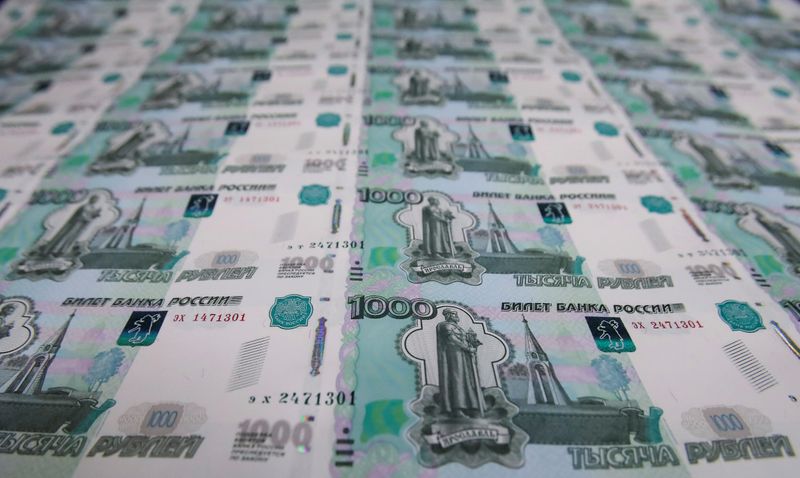 &copy; Reuters. A sheet of 1000 Russian Roubles notes is pictured at Goznak printing factory in Moscow, Russia July 11, 2019. REUTERS/Maxim Shemetov