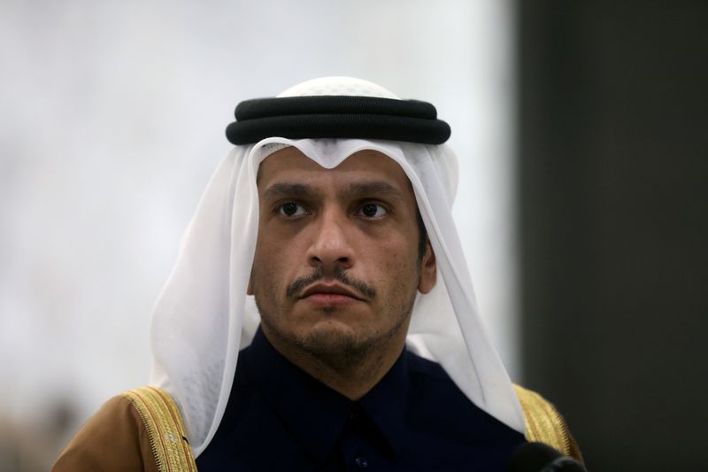 &copy; Reuters. FILE PHOTO: Qatari foreign minister Sheikh Mohammed bin Abdulrahman Al-Thani, is pictured at the presidential palace in Baabda, Lebanon February 9, 2021. REUTERS/Mohamed Azakir