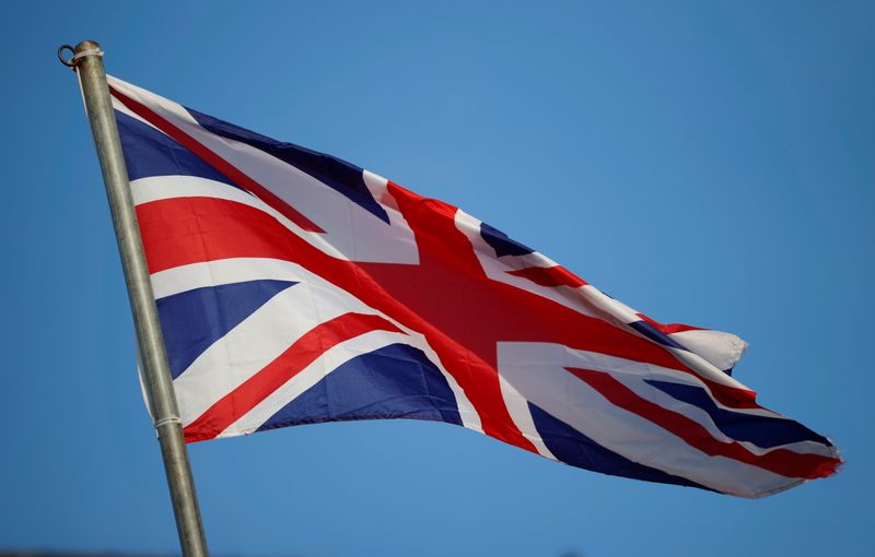 © Reuters. FILE PHOTO: Union Jack flag flies above a Unionist mural in Larne, Northern Ireland December 30, 2020. Picture taken December 30,2020. REUTERS/Phil Noble