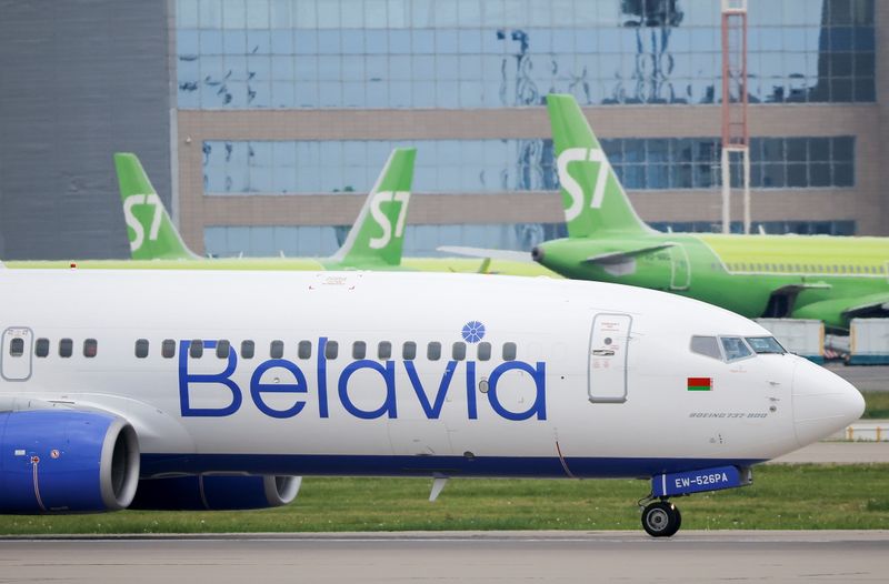 &copy; Reuters. A Boeing 737-800 plane of Belarusian state carrier Belavia is seen at the Domodedovo Airport outside Moscow, Russia May 28, 2021.  REUTERS/Maxim Shemetov