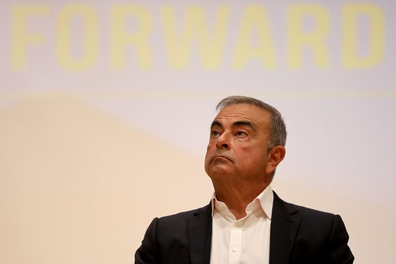 &copy; Reuters. FILE PHOTO: Carlos Ghosn, the former Nissan and Renault chief executive, looks on during a news conference at the Holy Spirit University of Kaslik, in Jounieh, Lebanon September 29, 2020. REUTERS/Mohamed Azakir