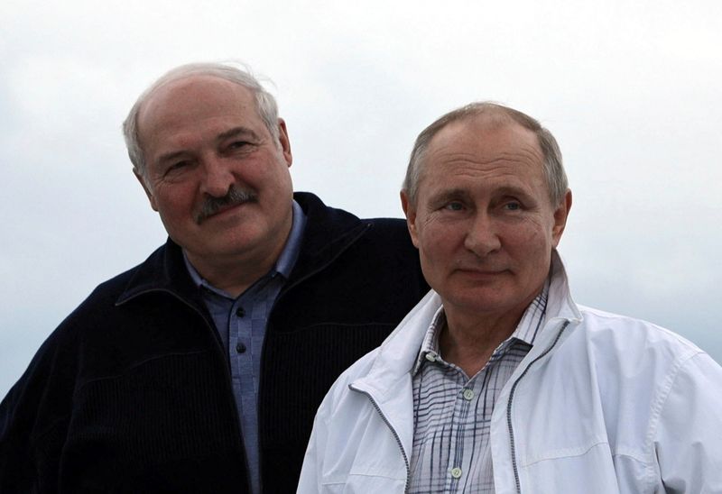 &copy; Reuters. Russian President Vladimir Putin and his Belarusian counterpart Alexander Lukashenko take a boat trip off the Black Sea coast, Russia May 29, 2021. Sputnik/Sergei Ilyin/Kremlin via REUTERS ATTENTION EDITORS - THIS IMAGE WAS PROVIDED BY A THIRD PARTY.