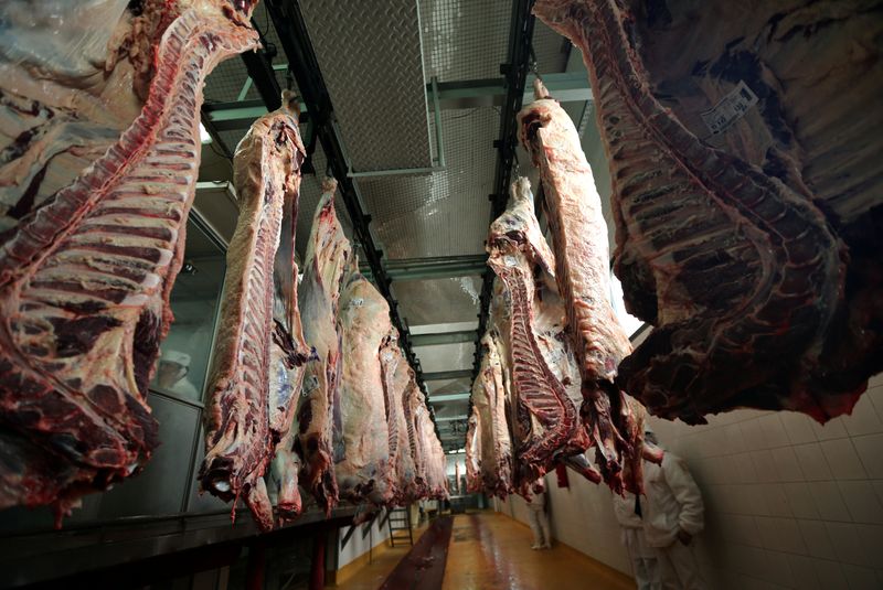 &copy; Reuters. Trabalhadores em fábrica de processamento de carne em San Fernando, na Argentina
REUTERS/Marcos Brindicci