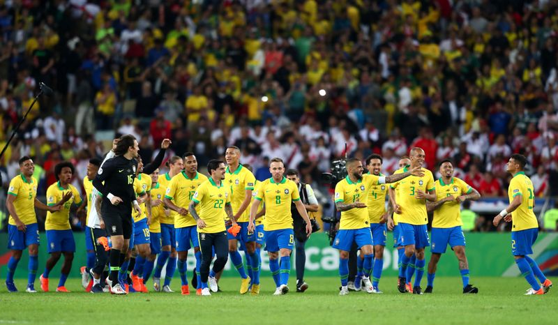 &copy; Reuters. Jogadores do Brasil comemoram título da Copa América de 2019
07/07/2019
REUTERS/Pilar Olivares
