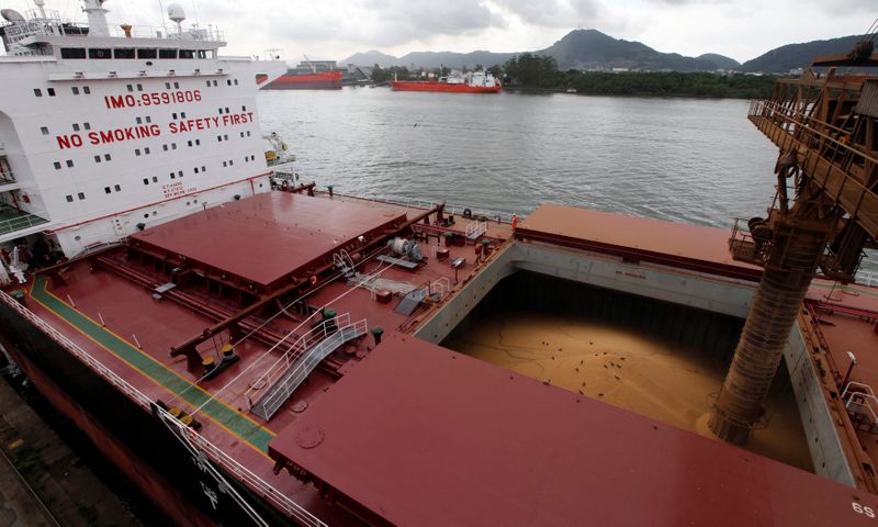 &copy; Reuters. Navio carregado com soja no porto de Santos (SP) 
27/03/2013
REUTERS/Paulo Whitaker 