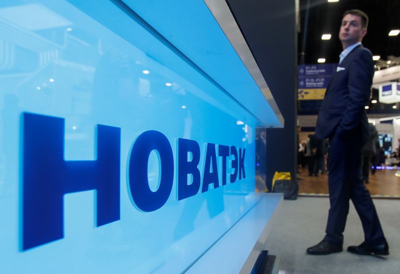 &copy; Reuters. The logo of Russian gas producer Novatek is seen on a board at the St. Petersburg International Economic Forum (SPIEF), Russia, June 6, 2019. REUTERS/Maxim Shemetov