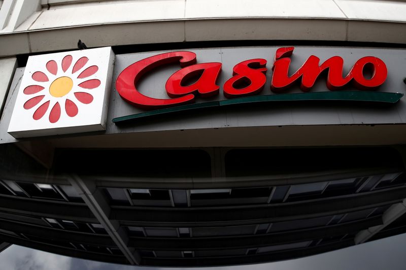 &copy; Reuters. FILE PHOTO: The logo of Casino supermarket is pictured in Paris, France, March 3, 2021. REUTERS/Gonzalo Fuentes/File Photo