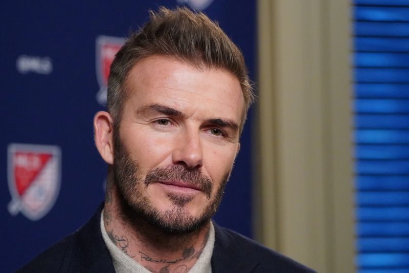 &copy; Reuters. FILE PHOTO:  Former soccer player and MLS team owner David Beckham speaks during an interview in the Manhattan borough of New York City, New York, U.S., February 26, 2020. REUTERS/Carlo Allegri/File photo