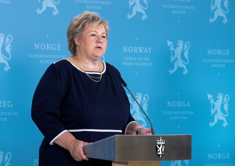 &copy; Reuters. رئيسة وزراء النرويج إرنا سولبرج تتحدث خلال مؤتمر صحفي في أوسلو يوم الثالث من سبتمبر ايلول 2020. صورة لرويترز من سكانبيكس. 