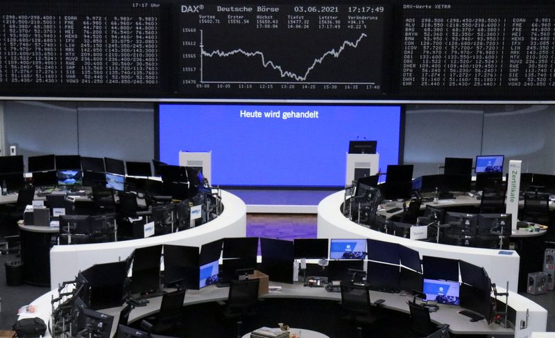 &copy; Reuters. FILE PHOTO: The German share price index DAX graph is pictured at the stock exchange in Frankfurt, Germany, June 3, 2021.    REUTERS/Staff