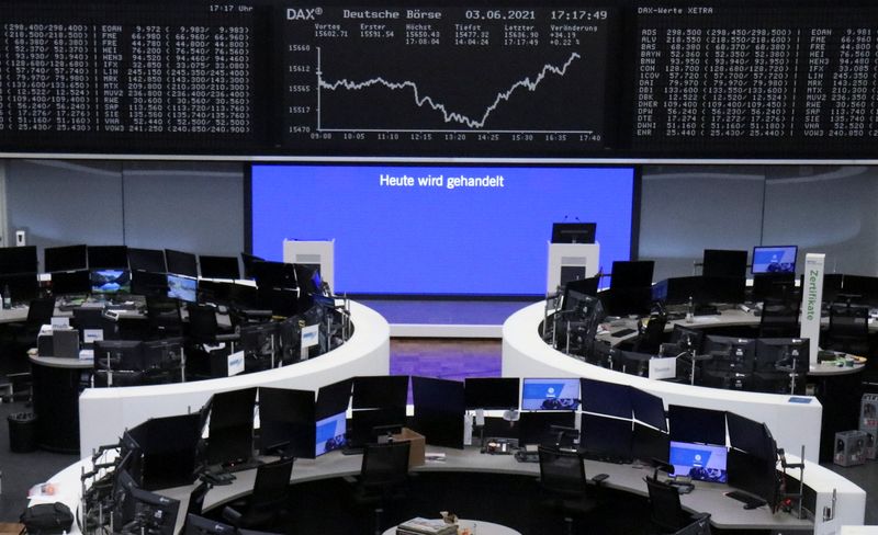 &copy; Reuters. The German share price index DAX graph is pictured at the stock exchange in Frankfurt, Germany, June 3, 2021.    REUTERS/Staff