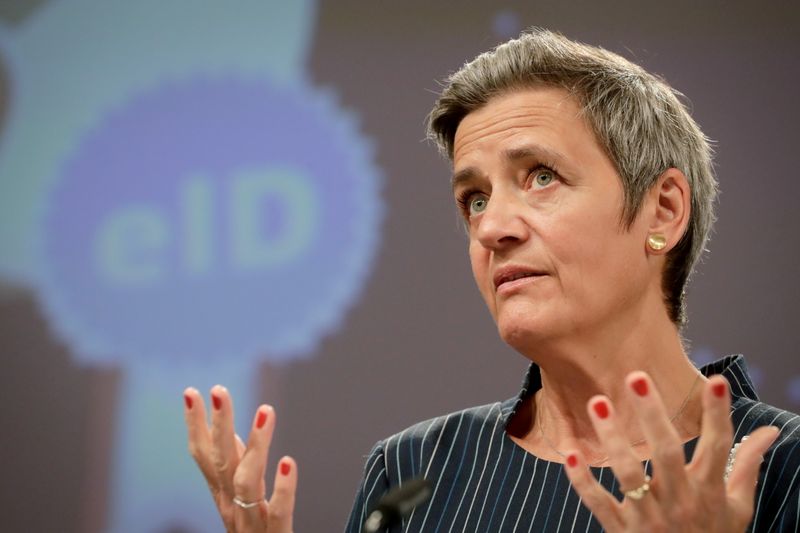 © Reuters. FILE PHOTO: Executive Vice-President of the European Commission for a Europe fit for the Digital Age (Competition) Margrethe Vestager  gives a press conference at the European Commission in Brussels, Belgium June 3, 2021. Stephanie Lecocq/Pool via REUTERS/File Photo