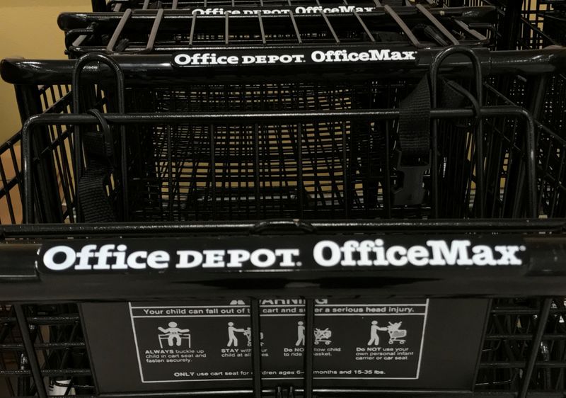 &copy; Reuters. FILE PHOTO: Shopping carts are shown at an Office Depot Inc store in Encinitas, California, U.S., May 8, 2017. REUTERS/Mike Blake