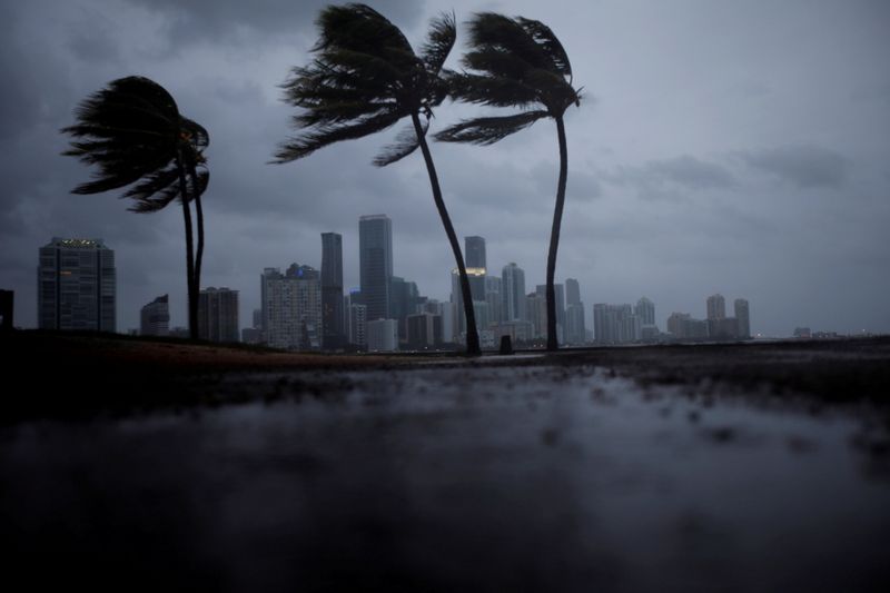 &copy; Reuters. FILE PHOTO: Dark clouds are seen over Miami's skyline before the arrival of Hurricane Irma to south Florida, U.S. September 9, 2017. REUTERS/Carlos Barria     