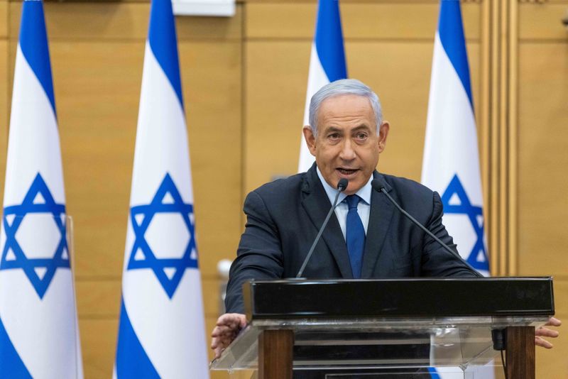 &copy; Reuters. FILE PHOTO: Israeli Prime Minister Benjamin Netanyahu delivers a statement in the Knesset, the Israeli Parliament, in Jerusalem May 30, 2021. Yonatan Sindel/Pool via REUTERS