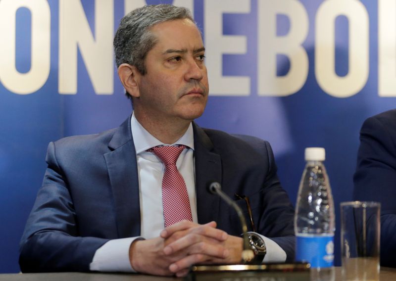 &copy; Reuters. El presidente de la Confederación Brasileña de Fútbol (CBF), Rogério Caboclo, en rueda de prensa, Lima, Perú, 5 noviembre 2019.
REUTERS/Jorge Adorno