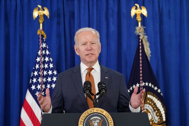 &copy; Reuters. U.S. President Joe Biden delivers remarks on the May jobs report after U.S. employers boosted hiring amid the easing coronavirus disease (COVID-19) pandemic, at the Rehoboth Beach Convention Center in Rehoboth Beach, Delaware, U.S., June 4, 2021. REUTERS/