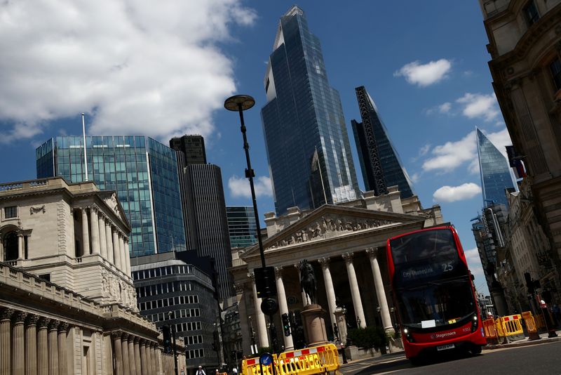 &copy; Reuters. FILE PHOTO: A bus drives on an almost empty street, following the outbreak of the coronavirus disease (COVID-19), in the financial district of London, Britain July 17, 2020. REUTERS/Hannah McKay/File Photo