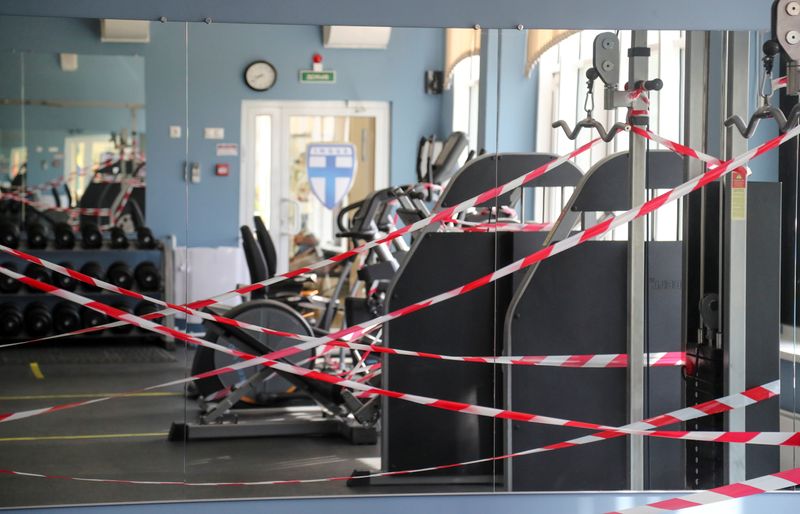 &copy; Reuters. A fitness centre is reflected in a mirror at a soccer base, which is Finland's team camp during the upcoming Euro 2020 tournament, in Saint Petersburg, Russia June 5, 2021. REUTERS/Igor Russak