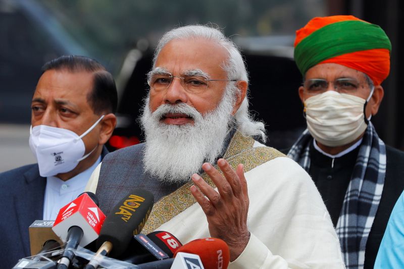 &copy; Reuters. Primeiro-ministro da Índia, Narendra Modi, no Parlamento do país em Nova Délhi
29/01/2021 REUTERS/Adnan Abidi
